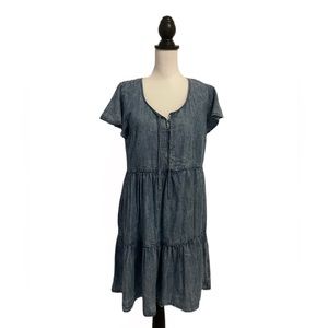 True Craft Blue Tiered Denim Chambray Mini Dress SZ L NWT